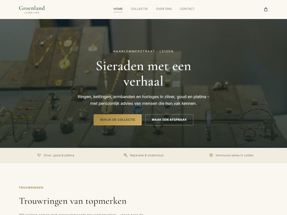 Hoofdpagina van de website van Groenland Juwelier